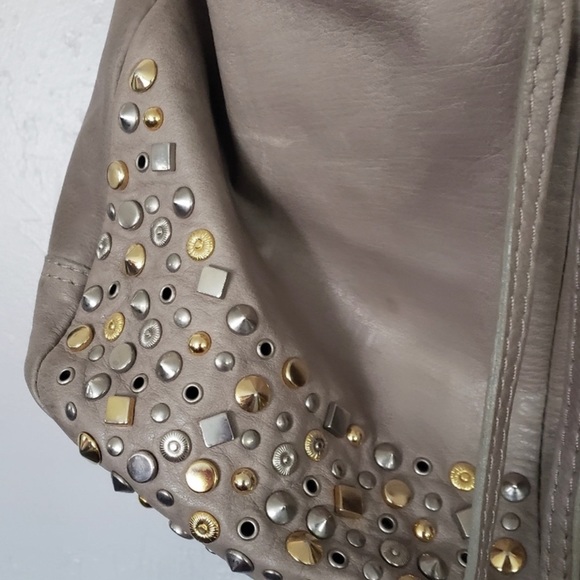 Via Repubblica Italy Genuine Leather Taupe Greige
Handbag Silver Gold Studs Bag - Picture 11 of 14